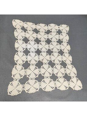 Handmade Vintage Cream Crochet Lace Doily 13x15
